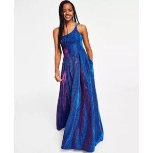 159$ B Darlin Juniors Strappy Back Glitter Finish Maxi Gown Dress Size 12 Blue
